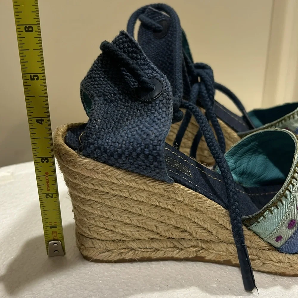 Apepazza Embellished Wedge Espadrilles Sandals round toe ankle ties size 9 (40)